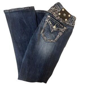 Miss Me Women's Mid-Rise Bootcut Jeans Size 30 Blue Rhinestone Accents